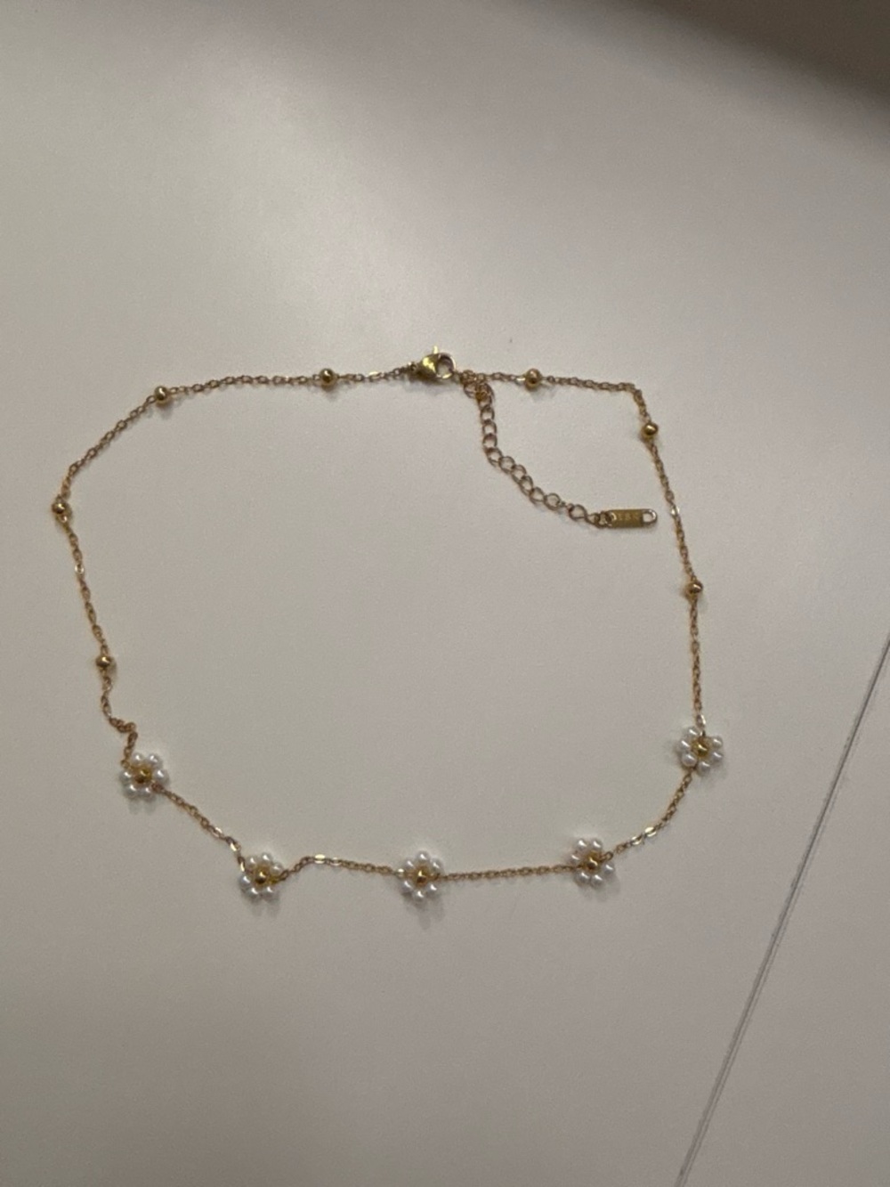 Gold Pearl Flower Station Necklace - Women's Jewelry